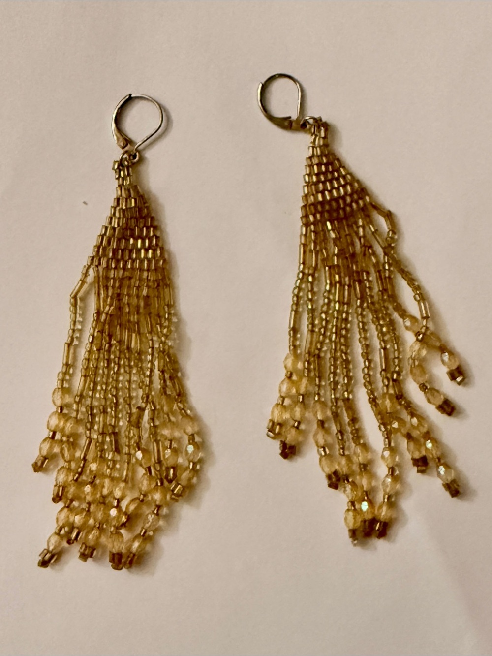 Artisan Gold Beaded Fringe Dangle Earrings